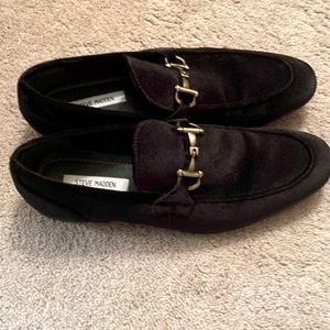 Steve Madden Black Velvet Loafers Brass Metal Hardware Size 11.5
